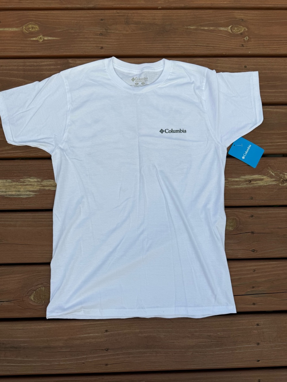 Columbia White Crew Neck Short Sleeve Tee with Logo